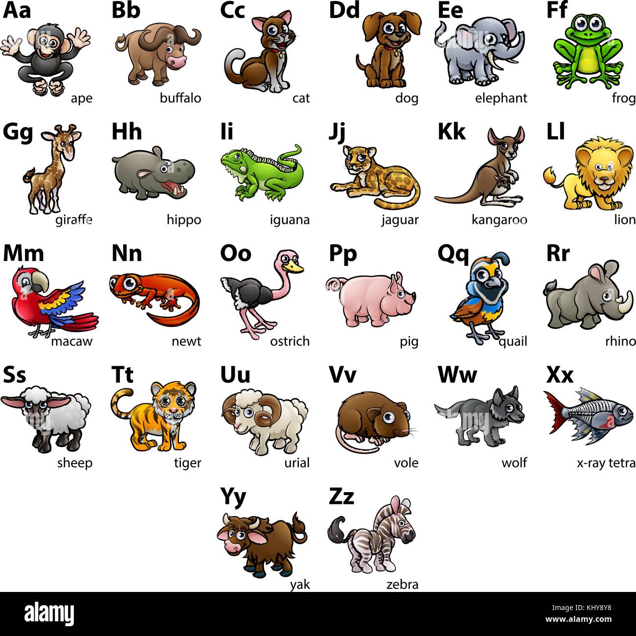 Animal Alphabet Chart Set Stock Vector