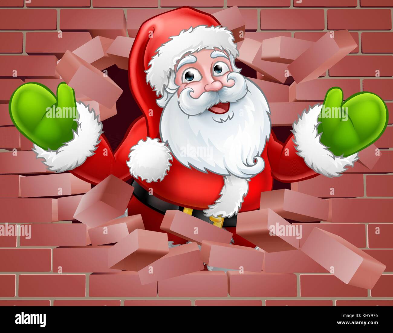 Santa Cartoon Breaking Through a Wall Background Stock Vector
