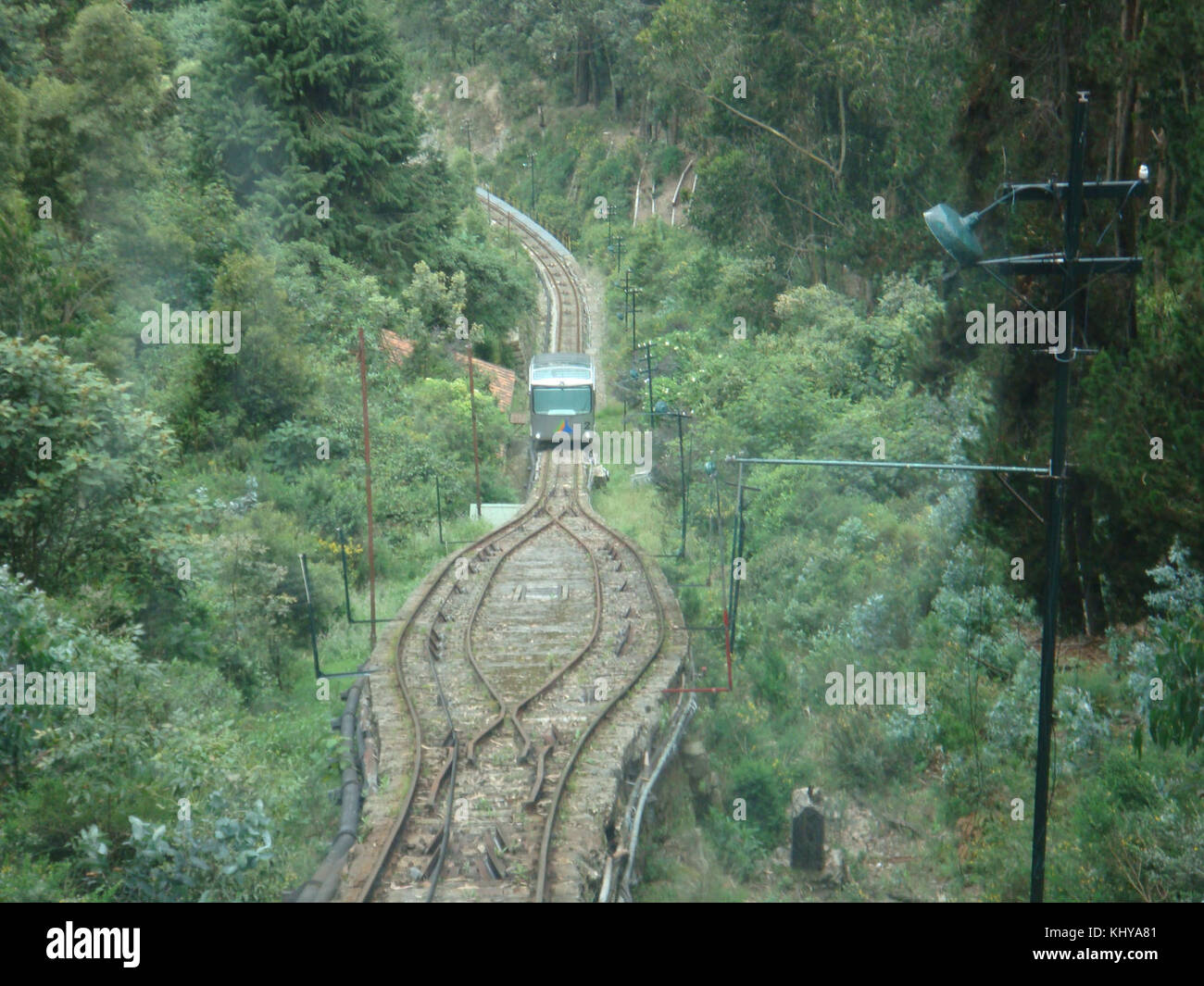 A historical photograph of the Monserrate funicular, a cable car system ...