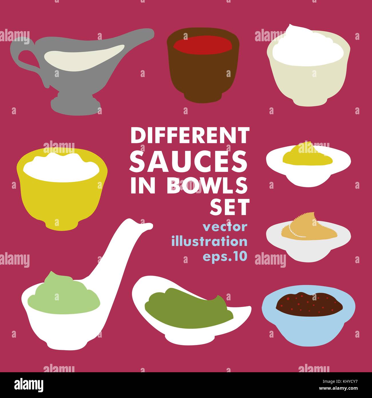 Set of different sauces. Seasoning, ketchup, mayonnaise, sour cream