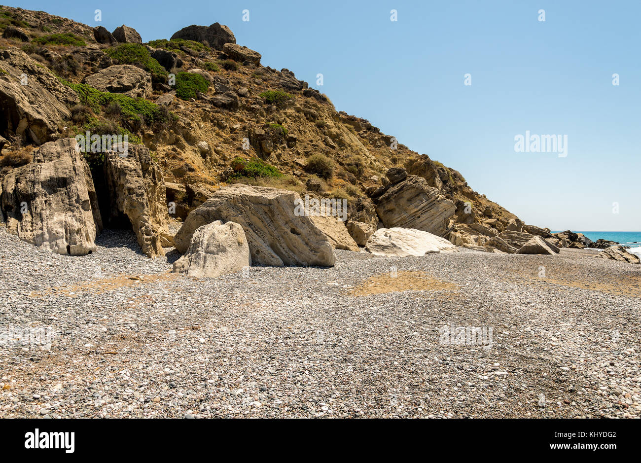 Rocky landscape at the end of Pissouri beach, between Limassol and Paphos, Cyprus Stock Photo