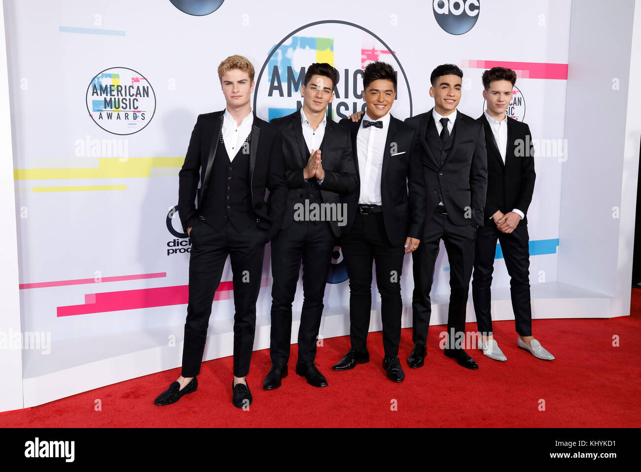 Los Angeles, USA. 20th Nov, 2016. Brady Tutton (l-r), Chance Perez, Sergio Calderon Jr., Drew Ramos, and Michael Conor of the band In Real Life attend the 2017 American Music Awards, AMAs, at Microsoft Theatre in Los Angeles, USA, on 19 November 2017. Credit: Hubert Boesl - NO WIRE SERVICE - Credit: Hubert Boesl/dpa/Alamy Live News Stock Photo