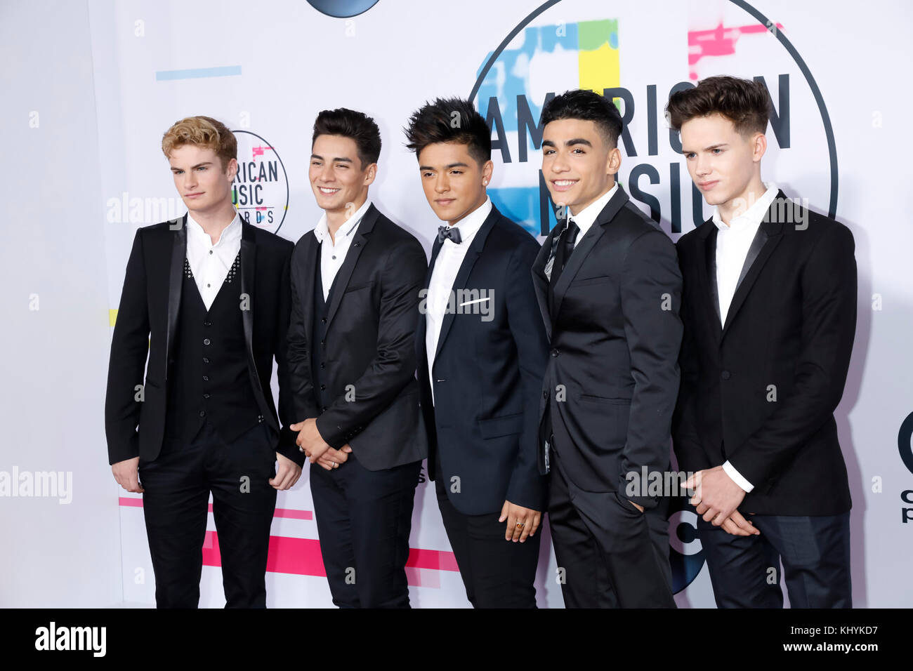 Los Angeles, USA. 20th Nov, 2016. Brady Tutton (l-r), Chance Perez, Sergio Calderon Jr., Drew Ramos, and Michael Conor of the band In Real Life attend the 2017 American Music Awards, AMAs, at Microsoft Theatre in Los Angeles, USA, on 19 November 2017. Credit: Hubert Boesl - NO WIRE SERVICE - Credit: Hubert Boesl/dpa/Alamy Live News Stock Photo