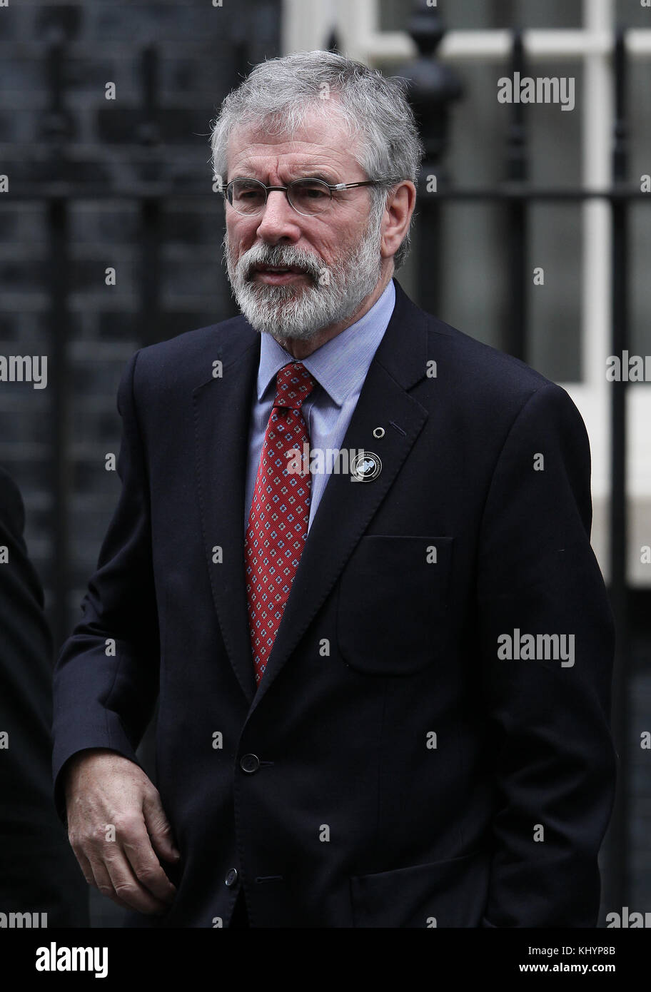 London, UK. 21st November, 2017. Gerry Adams President of Sinn Fein seen leaving 10 Downing Street in London Credit: RM Press/Alamy Live News Stock Photo