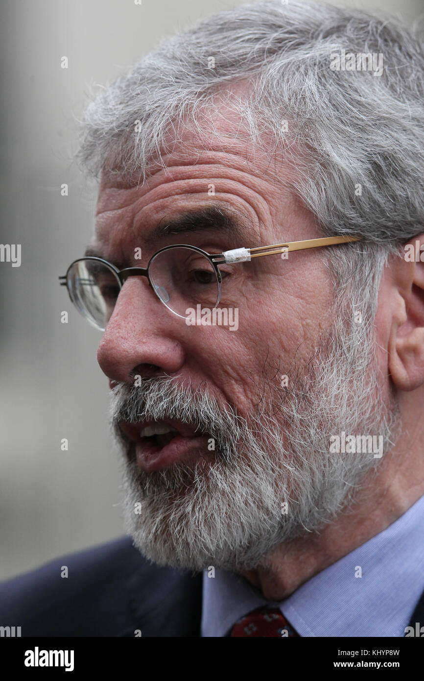 London, UK. 21st November, 2017. Gerry Adams President of Sinn Fein seen leaving 10 Downing Street in London Credit: RM Press/Alamy Live News Stock Photo