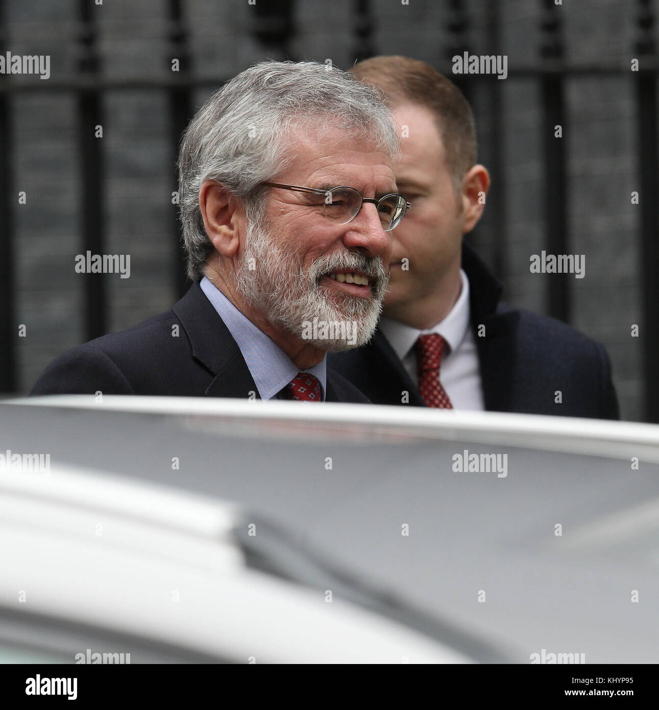 London, UK. 21st November, 2017. Gerry Adams President of Sinn Fein seen leaving 10 Downing Street in London Credit: RM Press/Alamy Live News Stock Photo