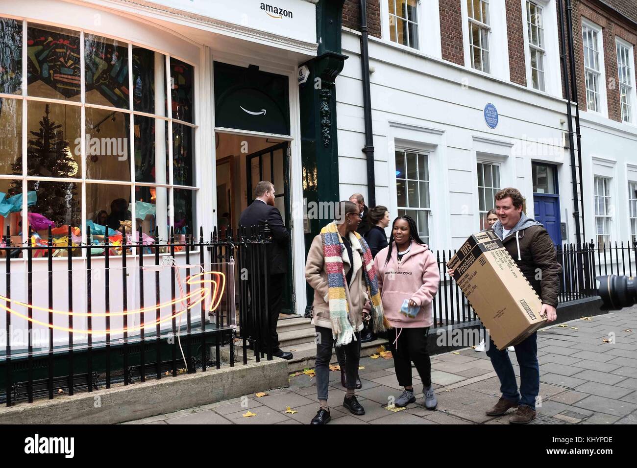 London, UK. 21st Nov, 2017. London 21st November 2017.Online retailer Amazon  opens a pop- up shop in Soho Square, Central London on the 21st November  2017.As part of their Black Friday sales