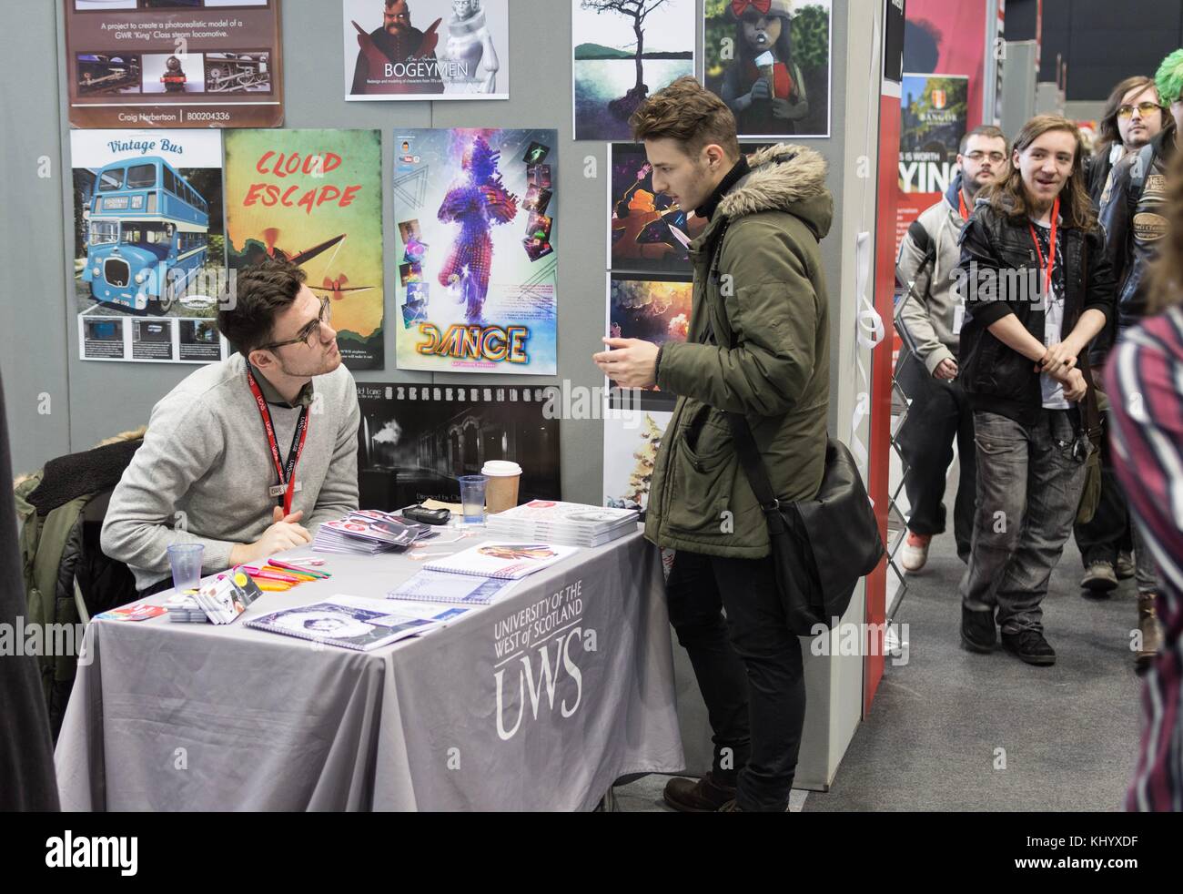 Manchester, UK. 22nd November 2017. UCAS Higher Education Event. Manchester Central Convention Complex.  Thousands of prospective students from across the country attend day of the annual Creative Arts UCAS H.E. event to discuss options with the various Universities and Colleges that are exhibiting. Stock Photo