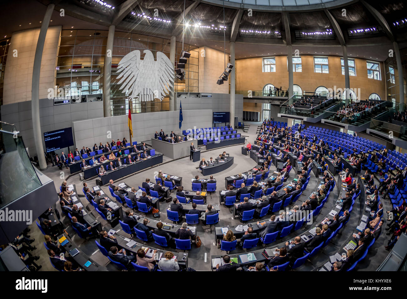 Berlin, Germany. 22nd Nov, 2017. German Minister of Defense Ursula von der Leyen (Christian Democratic Union) speaks during a plenary meeting of the German Bundestag (federal parliament) in Berlin, Germany, 22 November 2017. In its third meeting of the 19th legislative period, the federal parliament discusses the Bundeswehr military operations in Mali and Iraq, the draft of an immigration law and the handling of refugees. Credit: Michael Kappeler/dpa/Alamy Live News Stock Photo