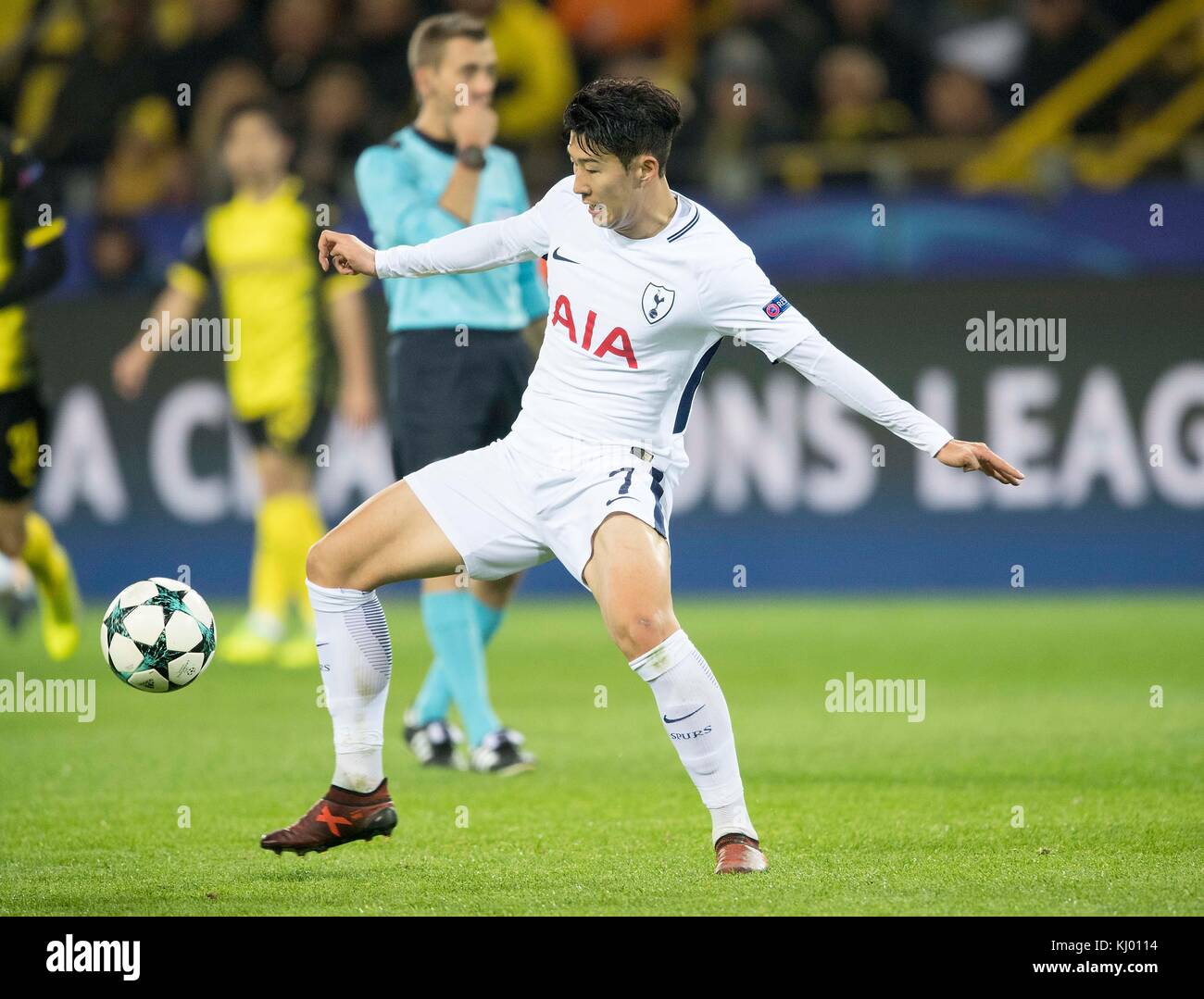 Dortmund, Deutschland. 21st Nov, 2017. Heung-Min SON (Spurs) Aktion,  Fussball Champions League, Vorrunde, 5. Spieltag