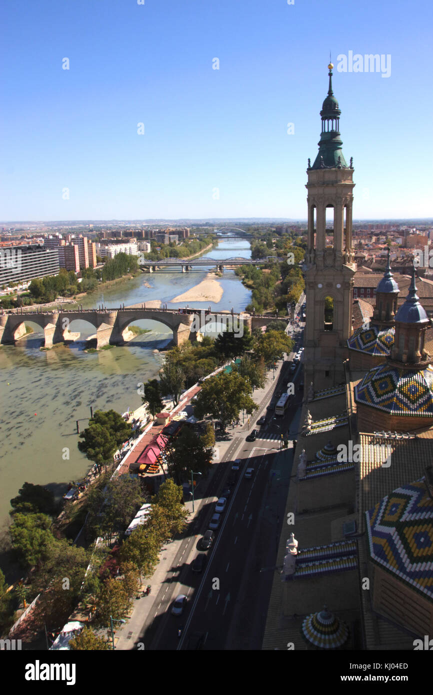 Aerial view of Zaragoza from Basilica de Nuestra Señora del Pilar Stock Photo