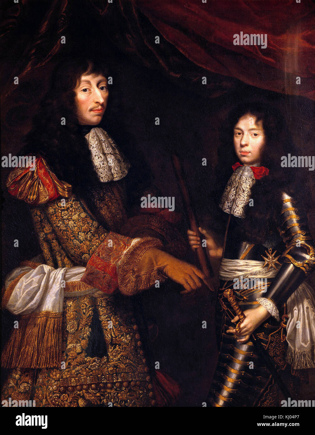 Lefebvre Claude - Portrait de Louis II de Bourbon (1621 - 1686) dit Le Grand Conde et son fils Henri Jules Duc d' Enghien Stock Photo
