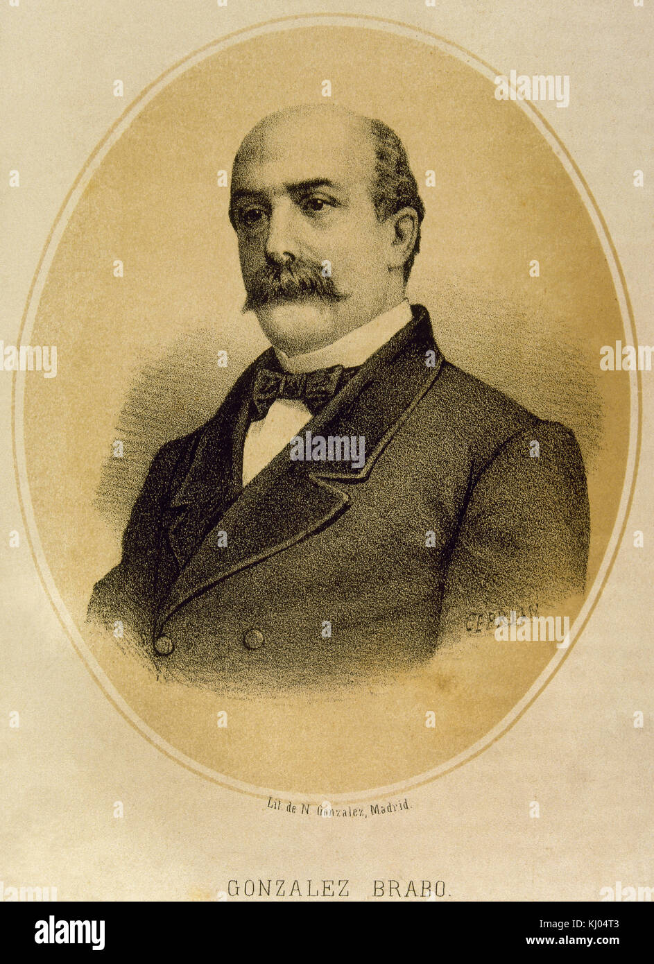 Luis Gonzalez Bravo (1811-1871). Journalist and Spanish politician. Founder of the satirical newspaper 'El Guirigay', (1837-1838). Portrait. Engraving. Stock Photo
