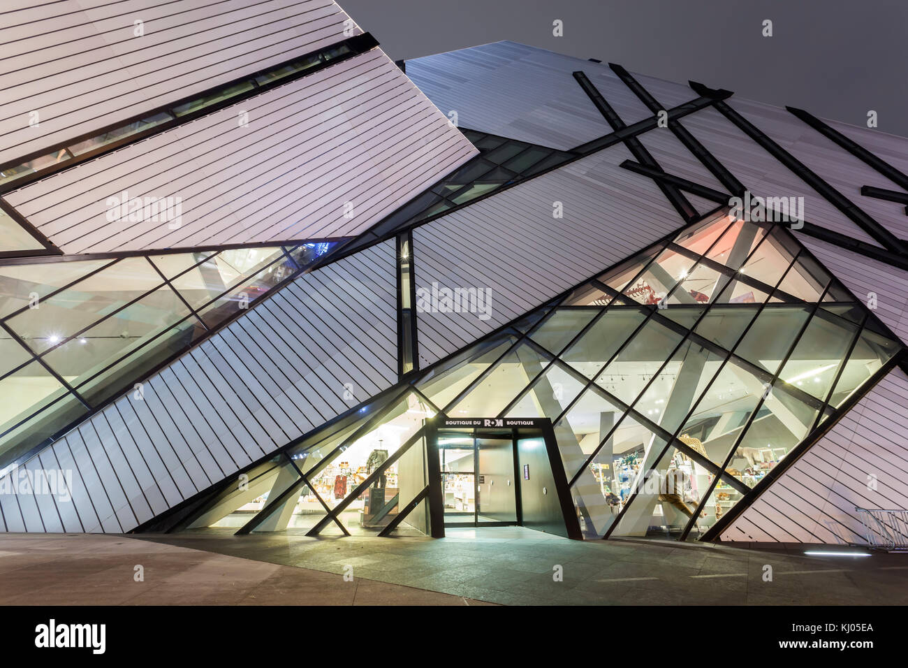 Toronto, Canada - Oct 13, 2017: Exterior of the Royal Ontario Museum (ROM) illuminated at night. City of Toronto, Canada Stock Photo