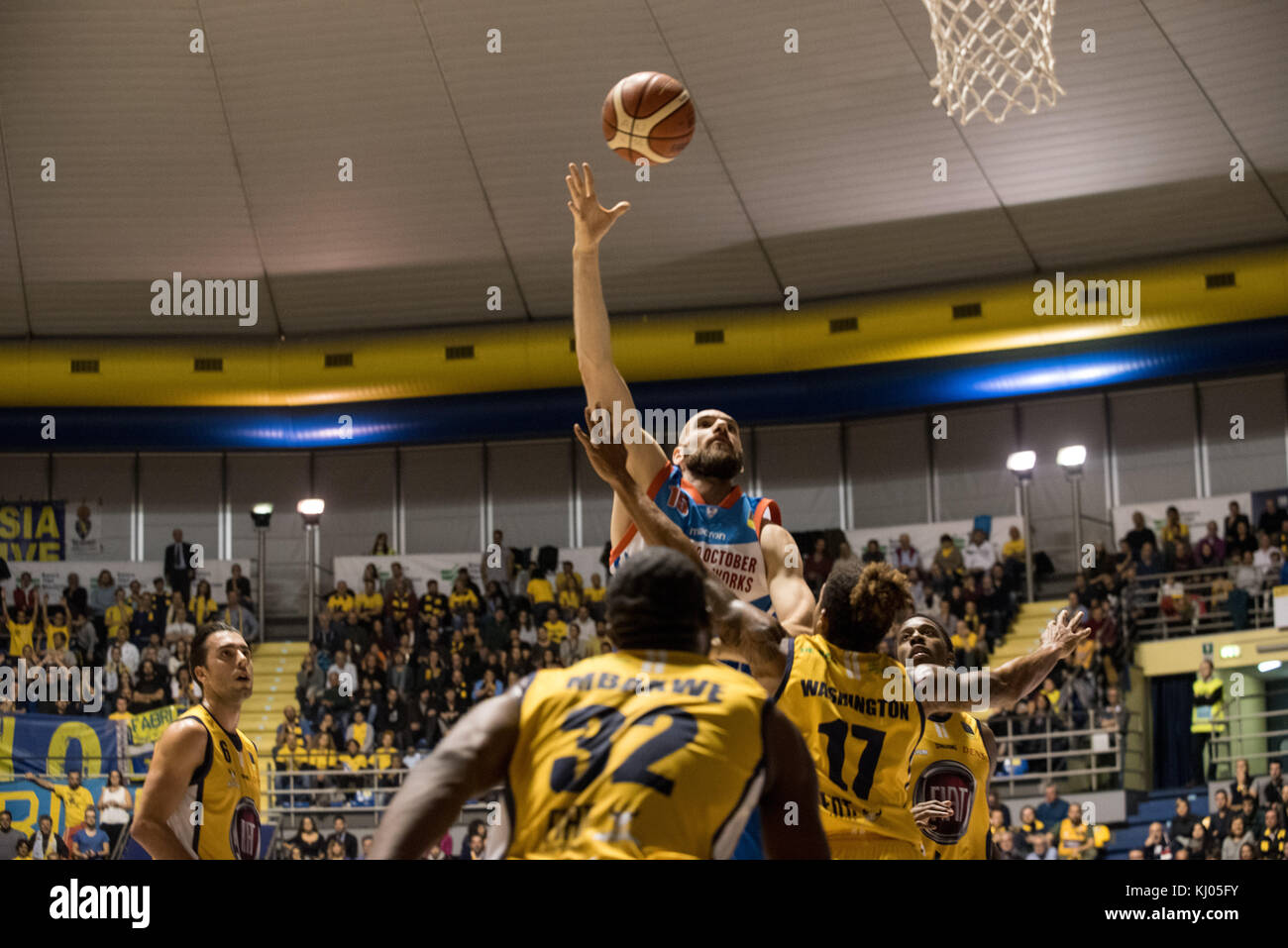 Andrea Crosariol (Pallacanestro Cantù) during the Basketball Match: Serie A: Fiat Torino Auxilium vs Pallacanestro Cantù. Cantù won 89-94 at Pala Ruffini in Turin,19th november 2017, Italy. (Photo by Alberto Gandolfo / Pacific Press) Stock Photo