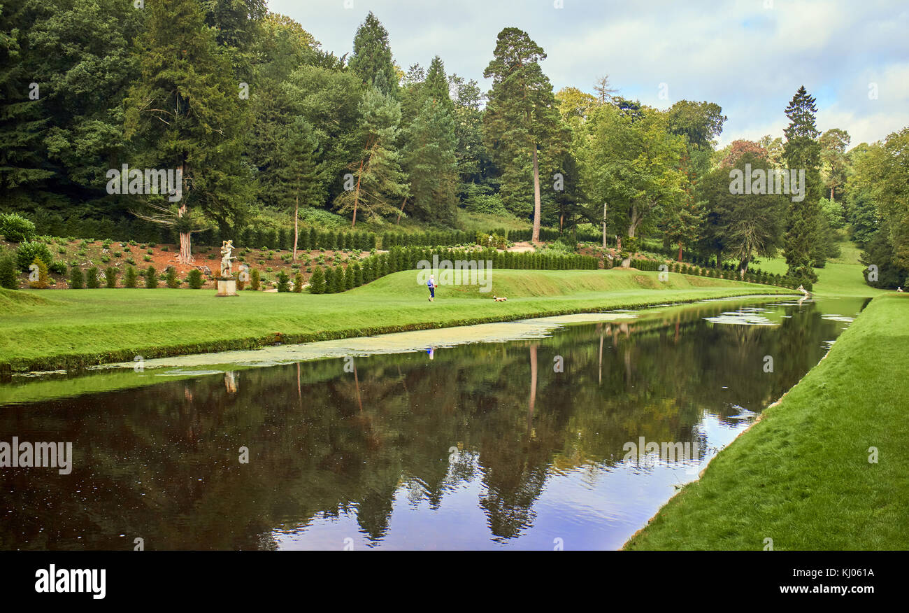 England, NorthYorkshire,Studley Royal park in Fountains Abbey, Studley Royal Gardens, water garden, for John Aislabie, 1718, River Skell, Stock Photo