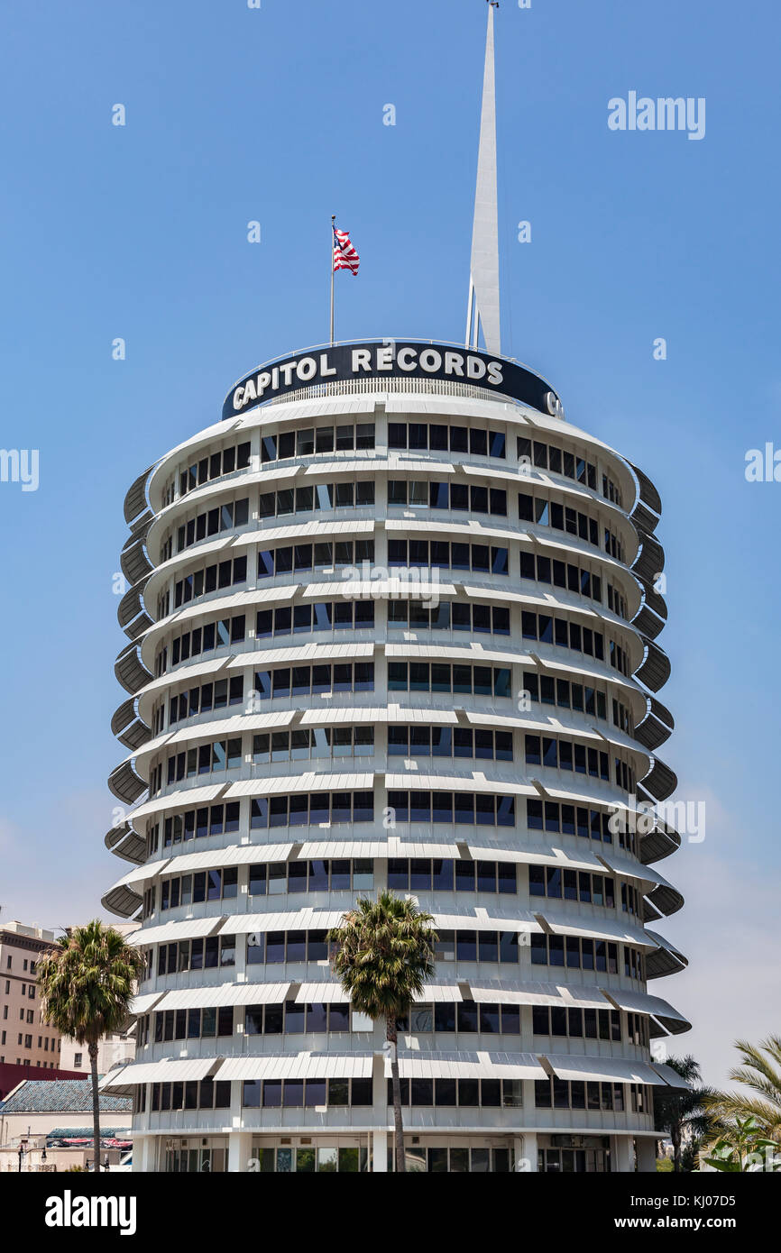 The Capitol Records Building, also known as the Capitol Records Tower, is a Hollywood Boulevard Commercial and Entertainment District building. Stock Photo