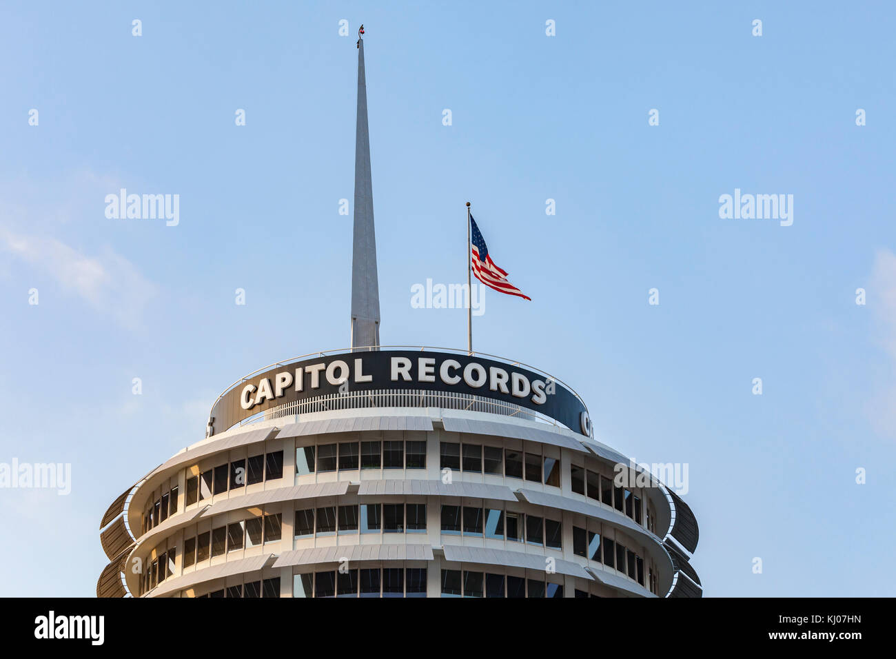 The Capitol Records Building, also known as the Capitol Records Tower, is a Hollywood Boulevard Commercial and Entertainment District building. Stock Photo