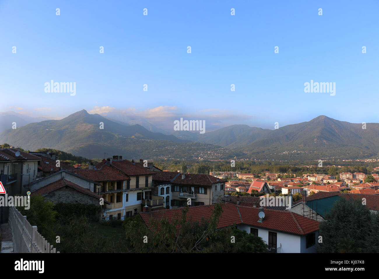 View over Avigliana to the mountains Stock Photo