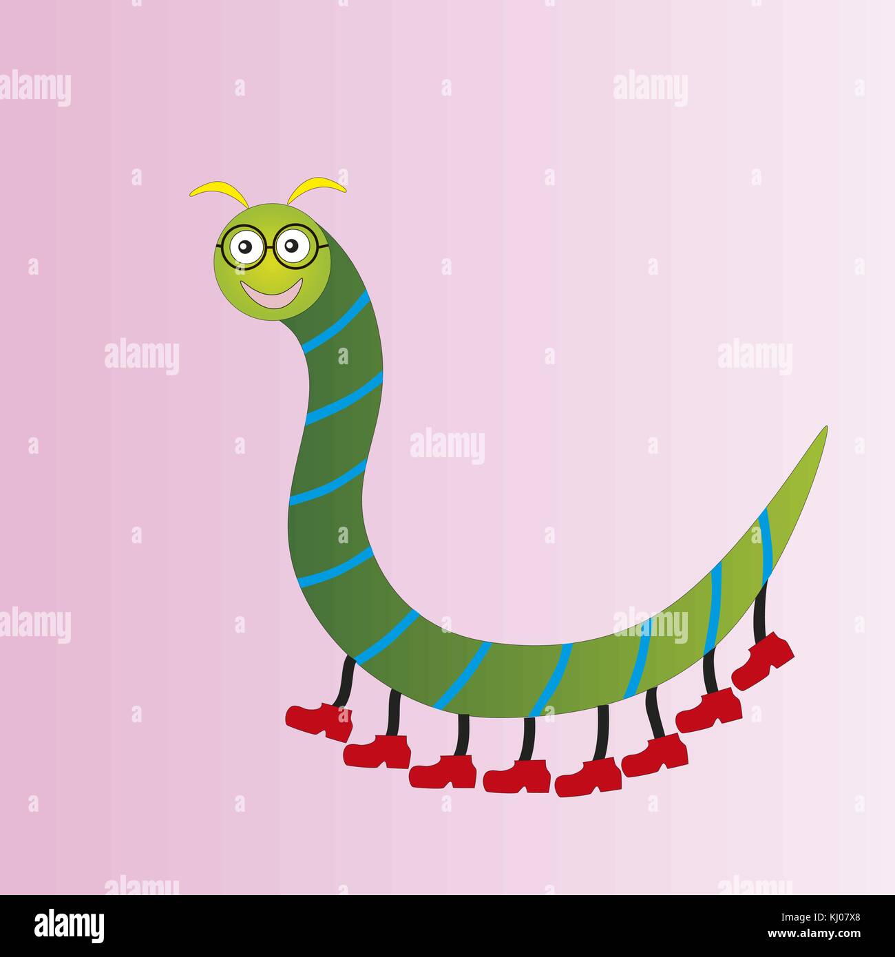 Funny centipede in glasses of green color isolated gradient background. Stock Vector