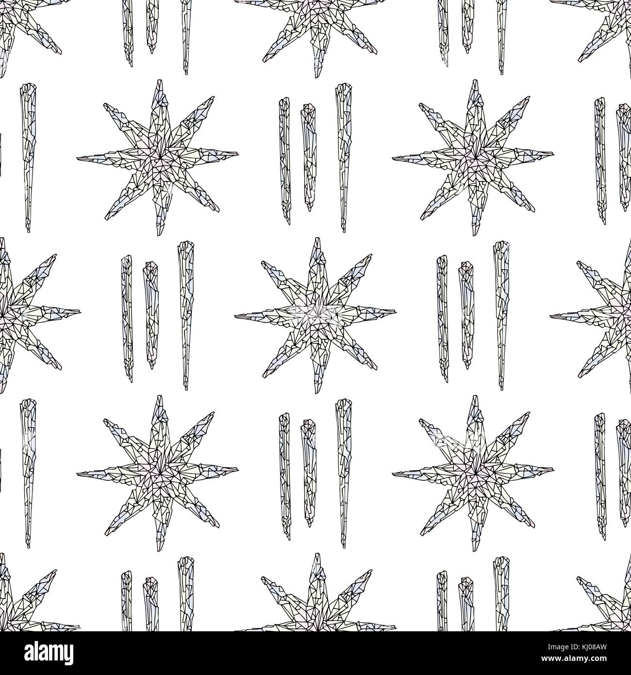 Hand drawn crystals pattern. Abstract stylized stars seamless
