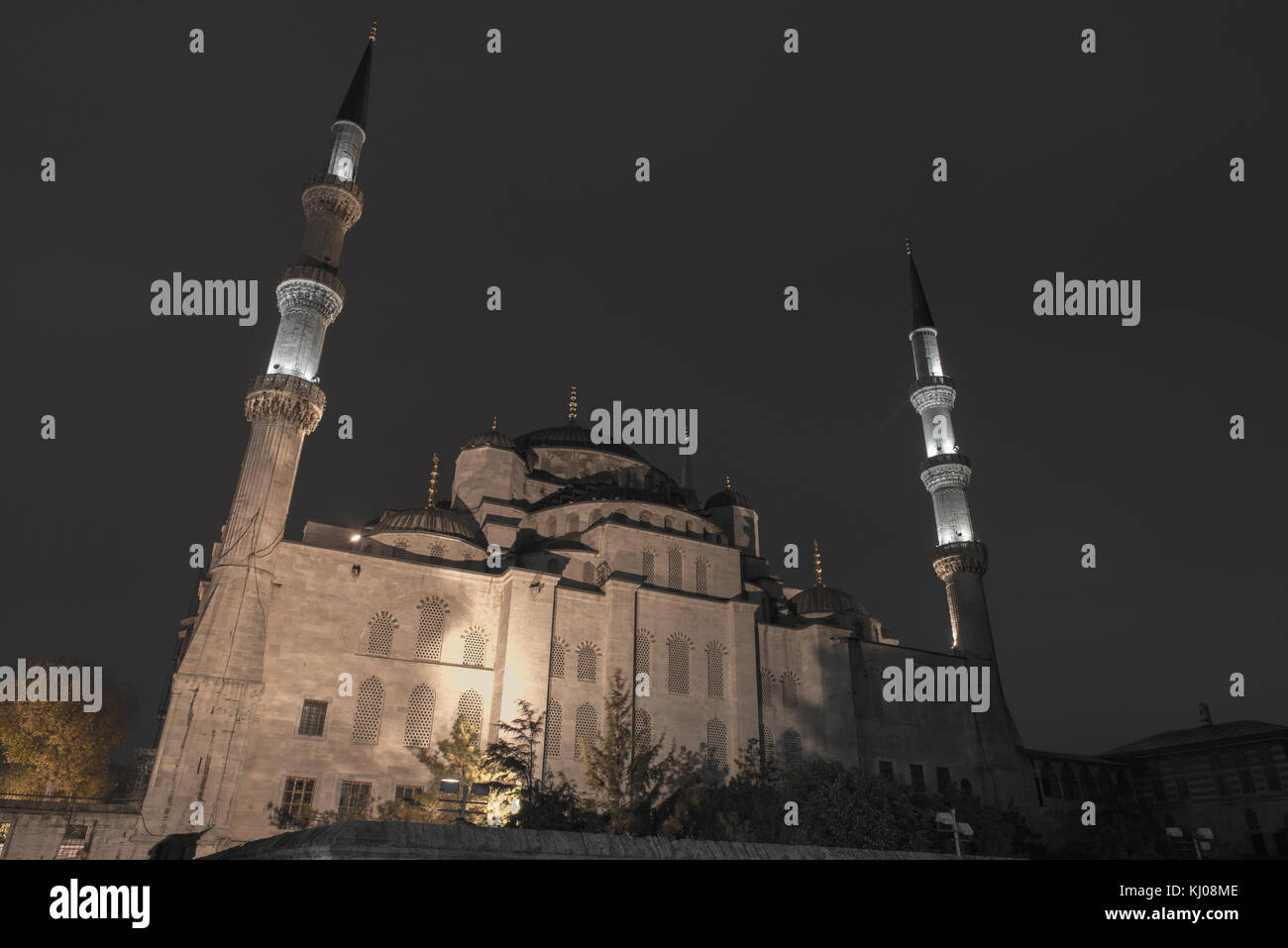 Blue Mosque in Istanbul at night from the rear. Also know as the Sultan ...