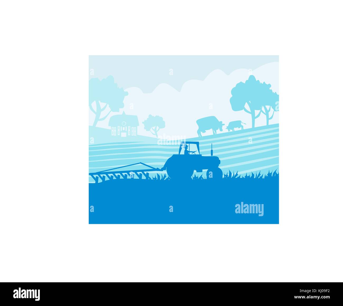 Rural landscape - tractor and cows Stock Vector Image & Art - Alamy