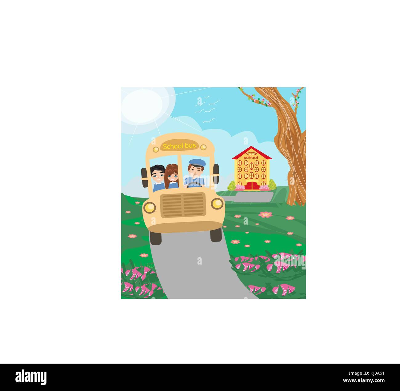 School bus with happy children Stock Vector Image & Art - Alamy