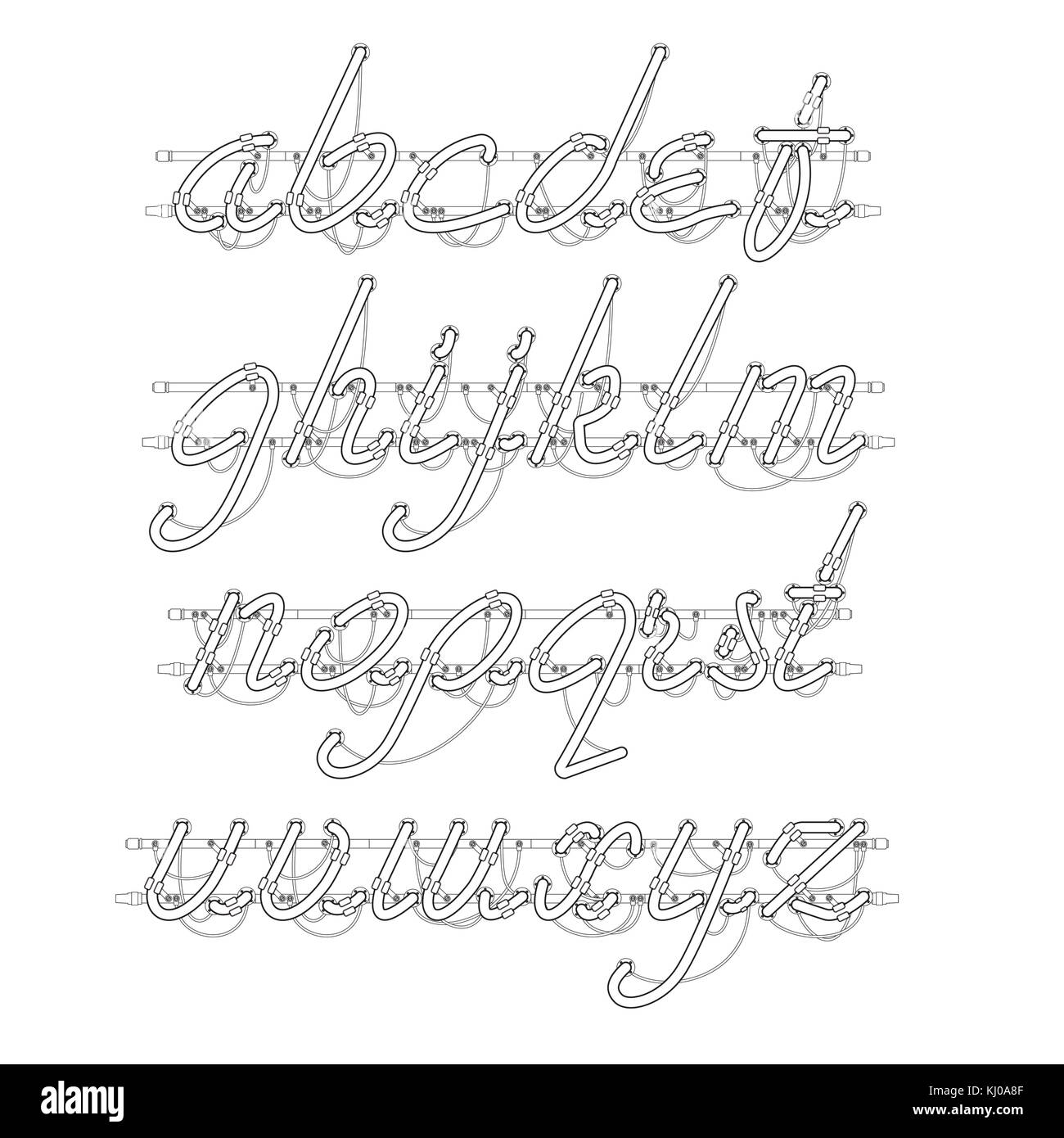 White Neon Lowercase Script Font Stock Vector