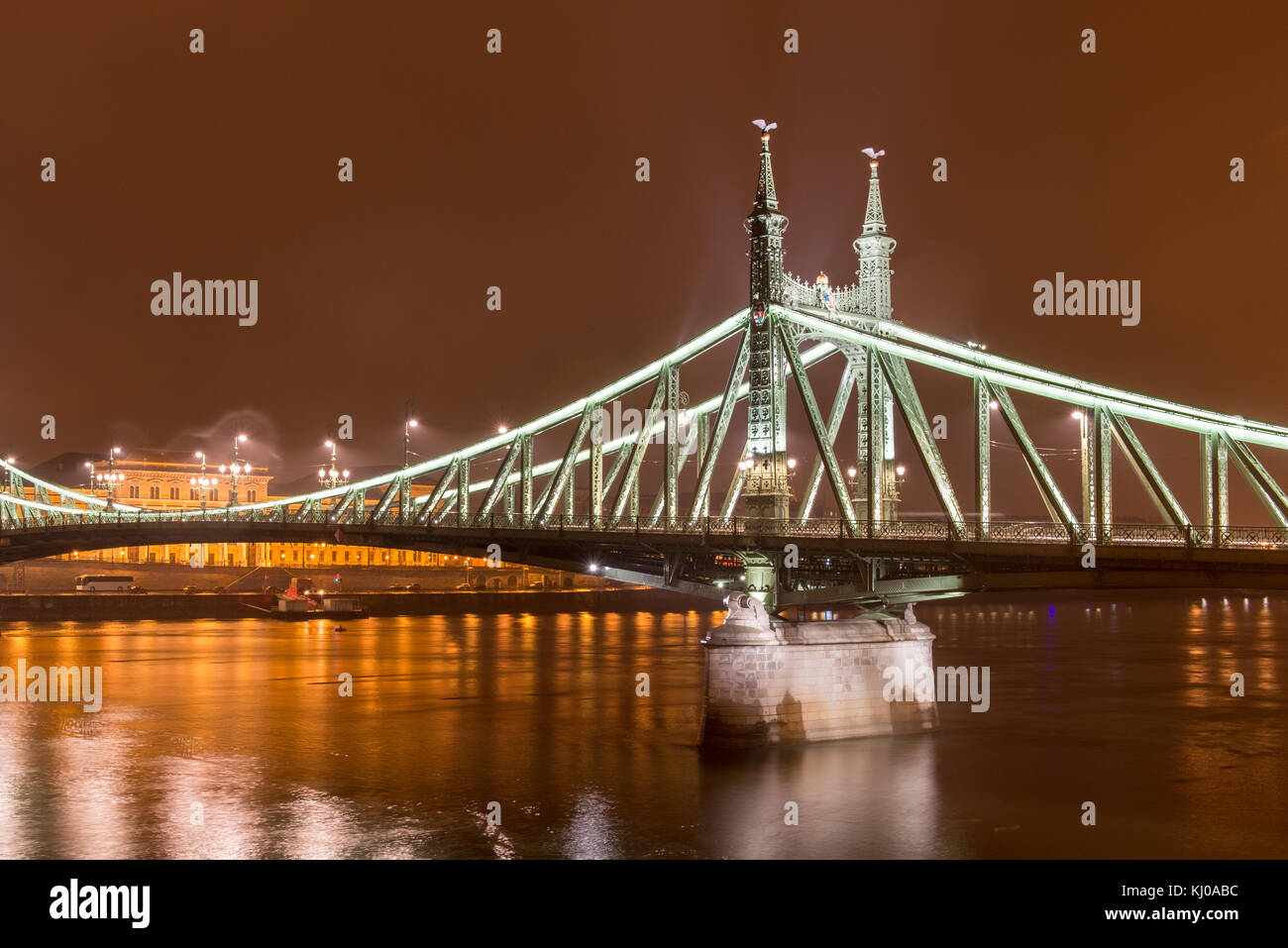 Liberty Bridge in Budapest, Hungary at night Stock Photo