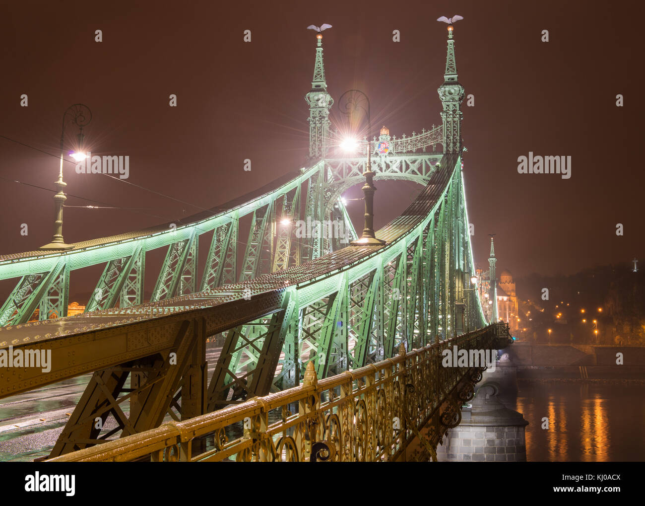 Liberty Bridge in Budapest, Hungary at night Stock Photo