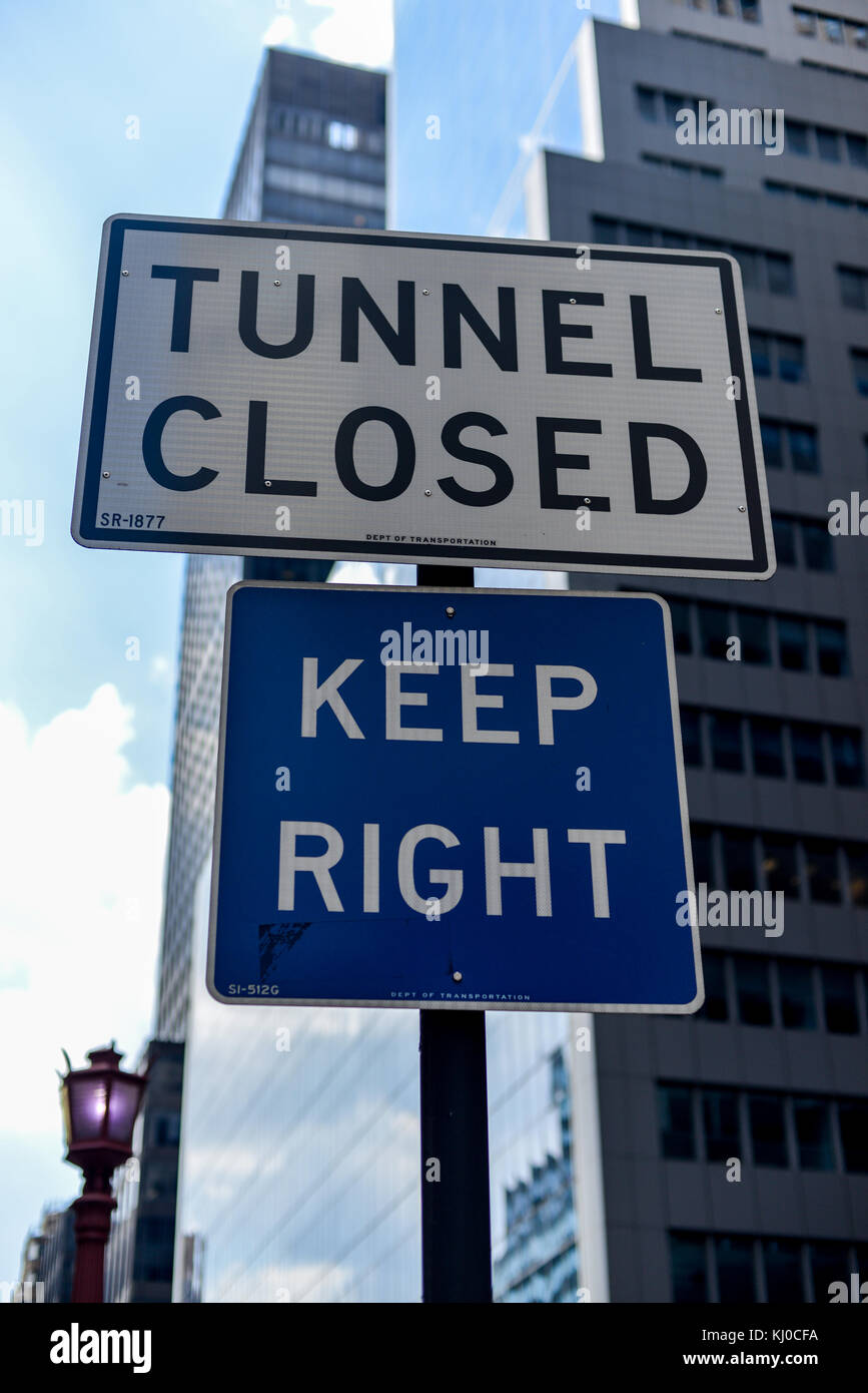 Tunnel Closed Sign, Keep Right along the Park Avenue Viaduct, New York