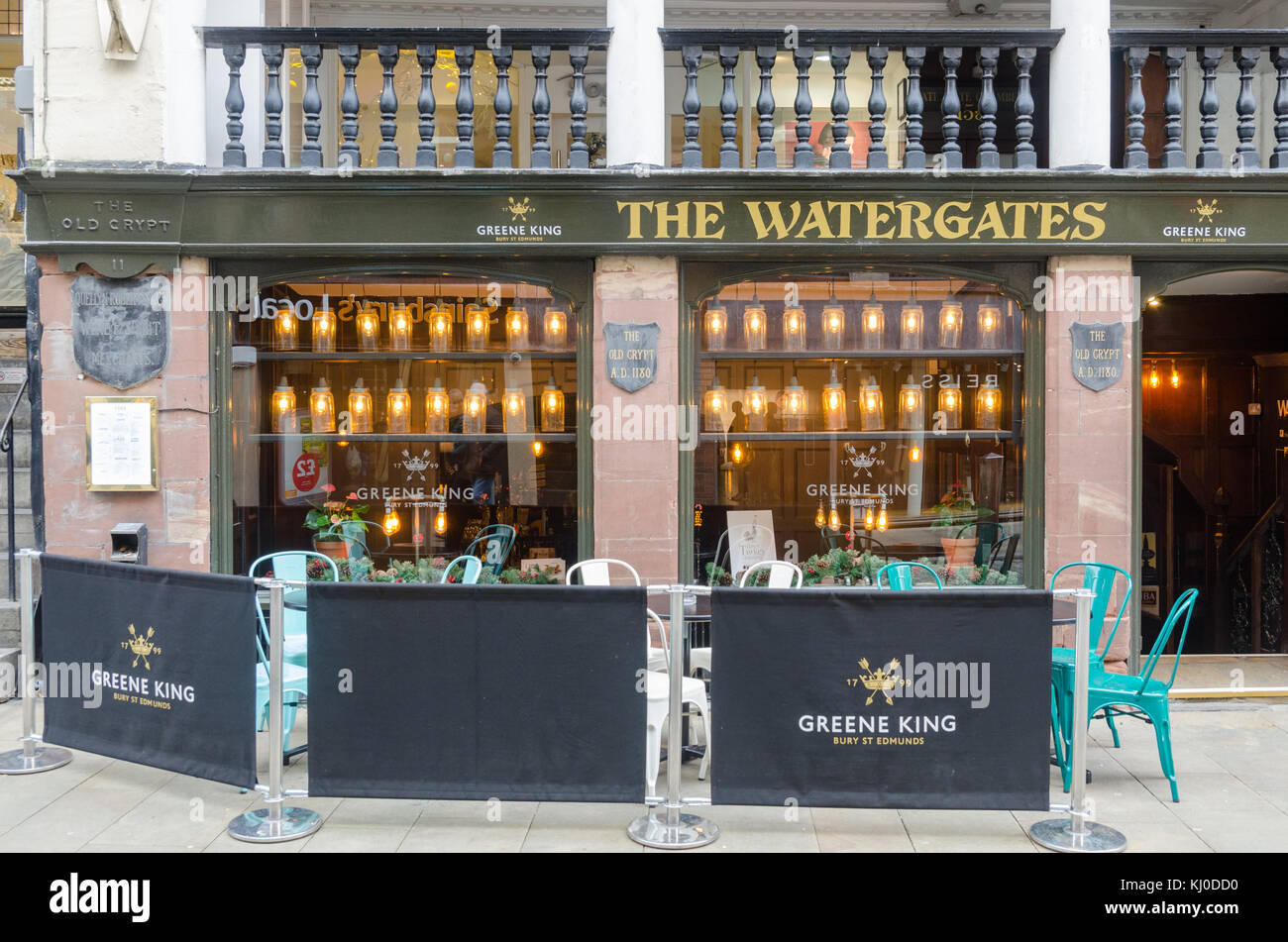 The Watergates historic pub in the Rows in Watergate Street, Chester Stock Photo
