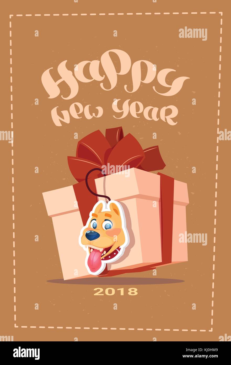 Gift With Dog Image Happy New Year 2018 Card Stock Vector Image & Art ...