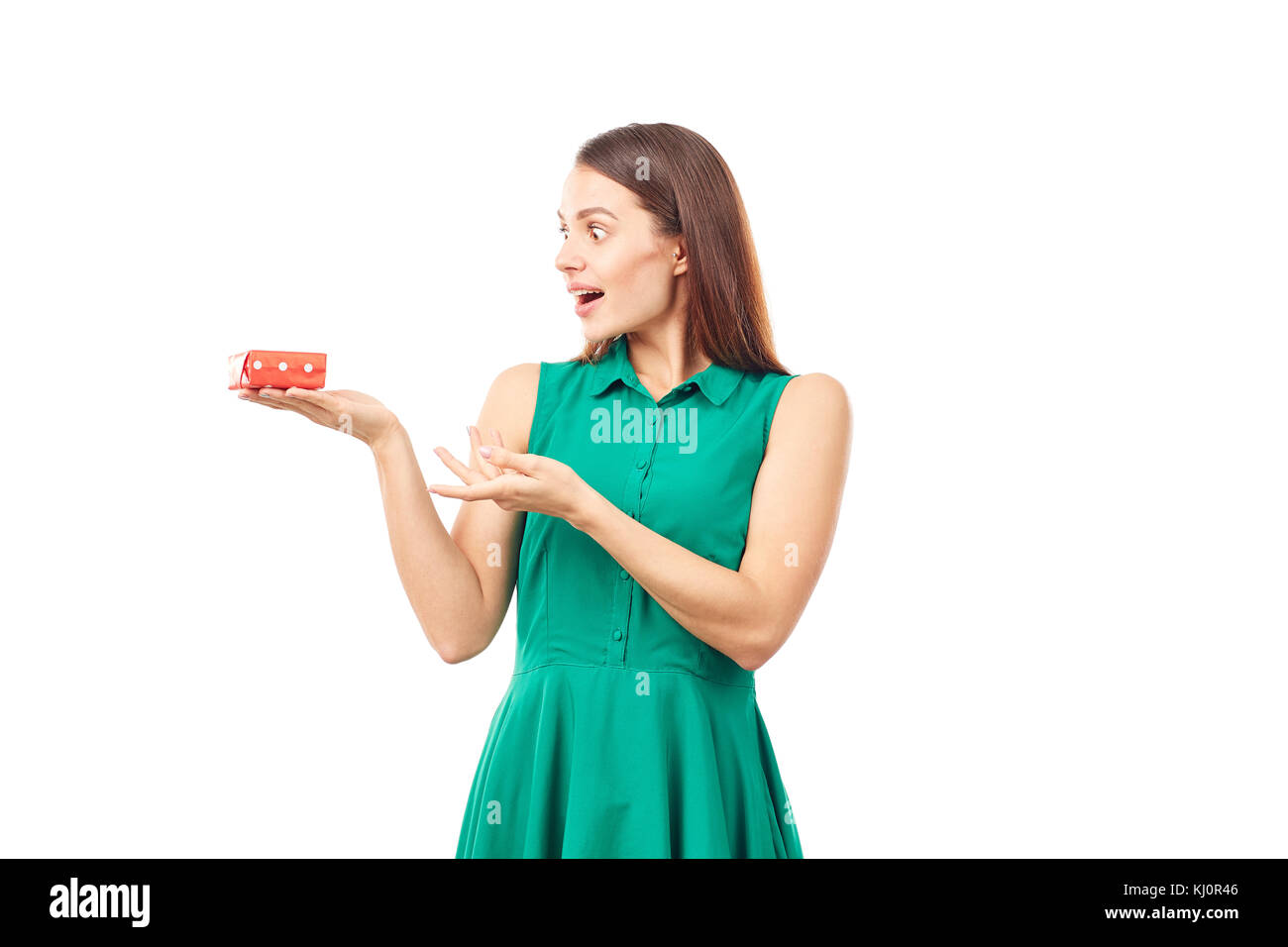 Woman with small gift box Stock Photo