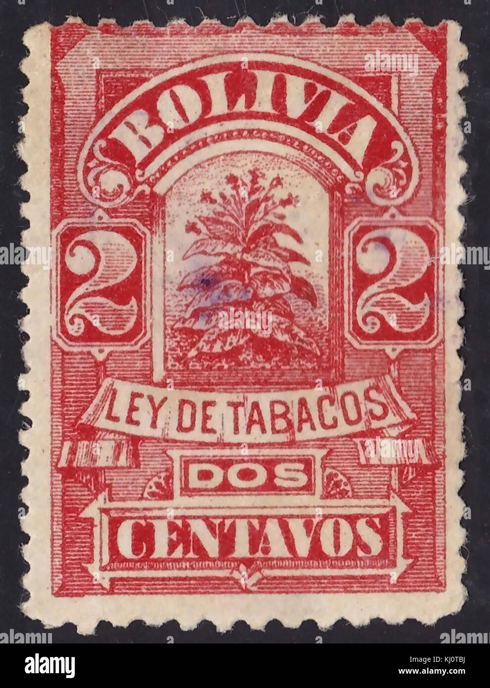 Bolivia 1895 2c tobacco revenue stamp Stock Photo