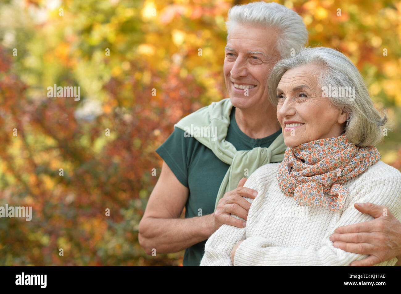senior couple hugging in the park Stock Photo - Alamy