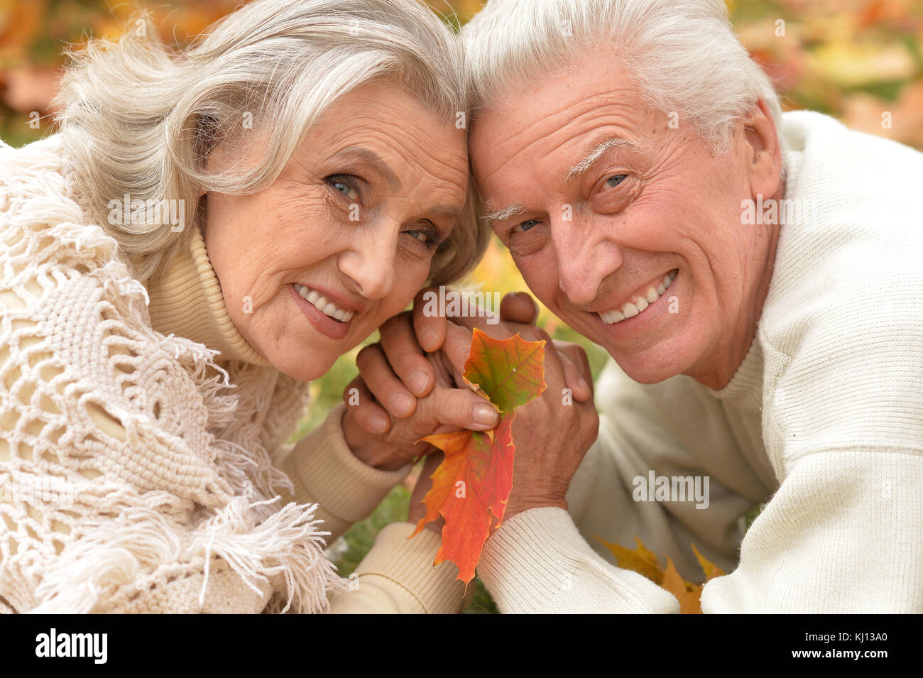 couple in autumn park lying Stock Photo - Alamy