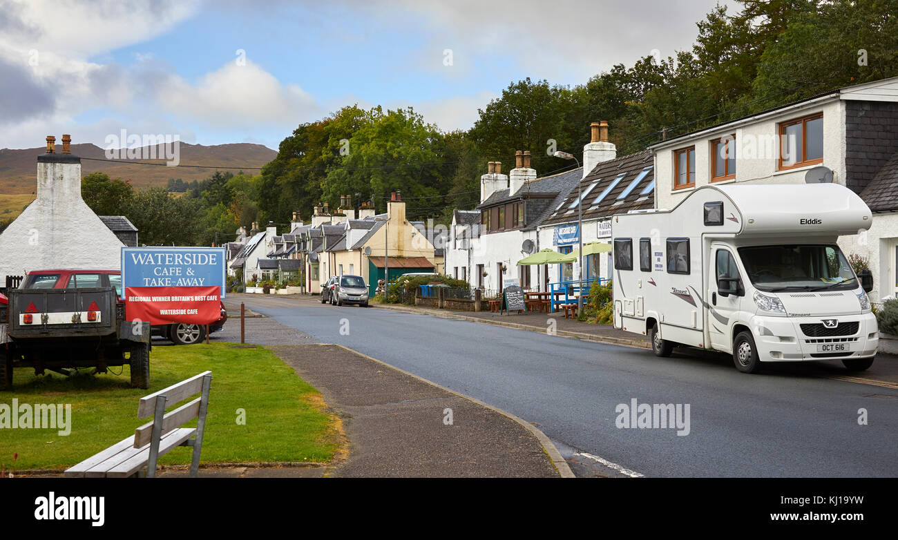 Part of the North Coast 500, the A896 looking south west along the loch front of Lochcarron, Ross-shire, Scotland Stock Photo