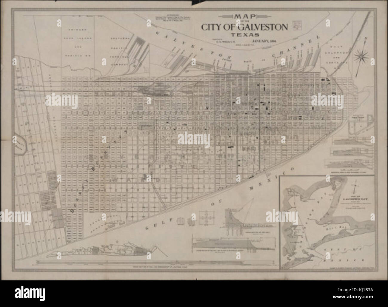 Map of City of Galveston Stock Photo Alamy
