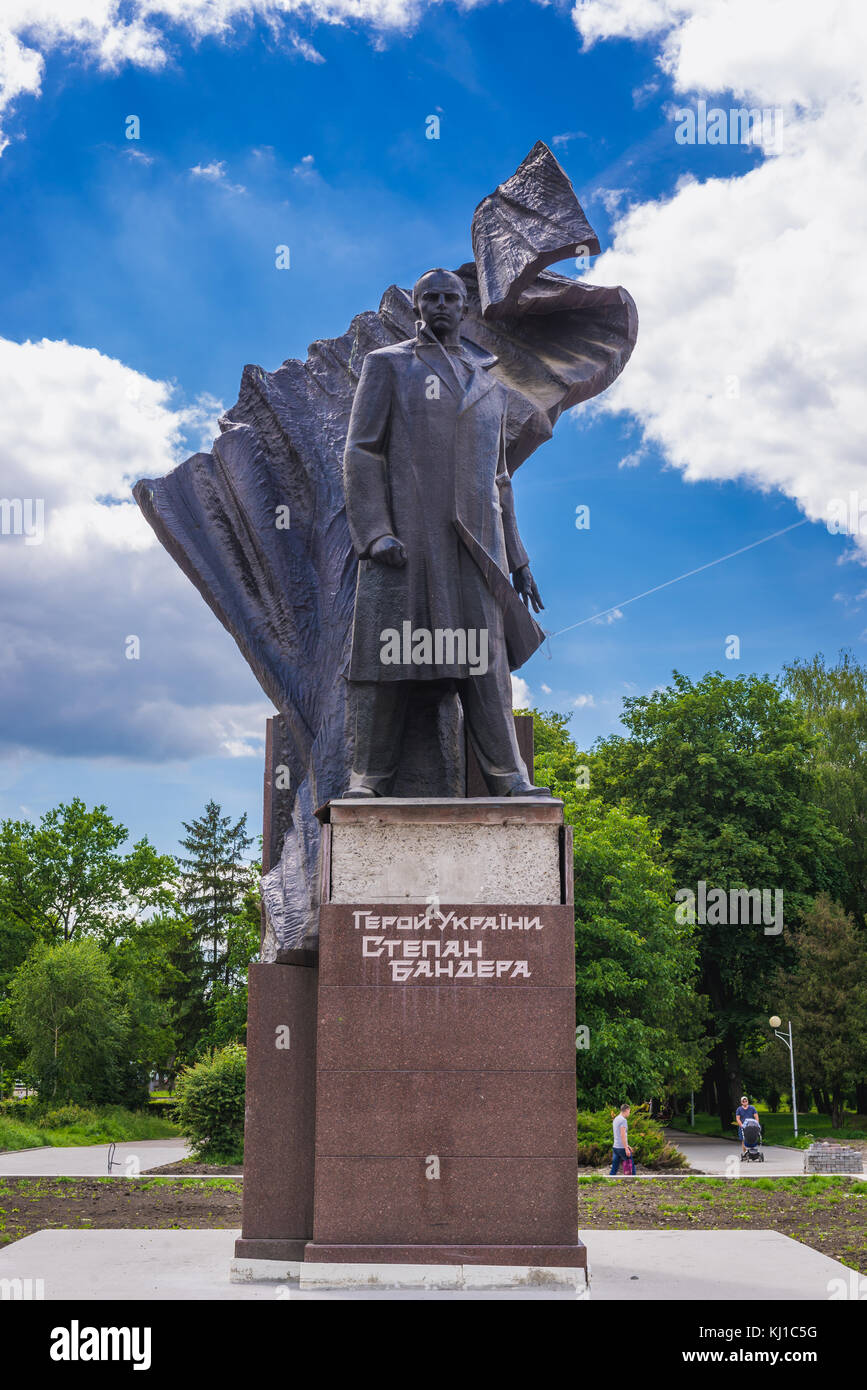 Stepan Bandera monument in Taras Shevchenko Park in Ternopil city, administrative center of the Ternopil Oblast region in western Ukraine Stock Photo