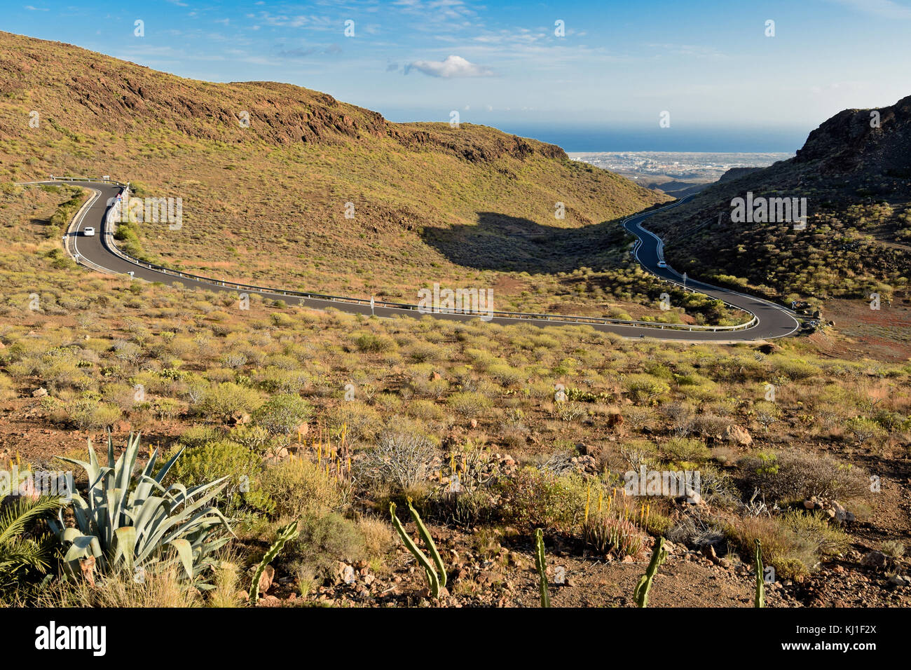 Twisty road to Maspalomas. Gran Canaria. Spain. Stock Photo