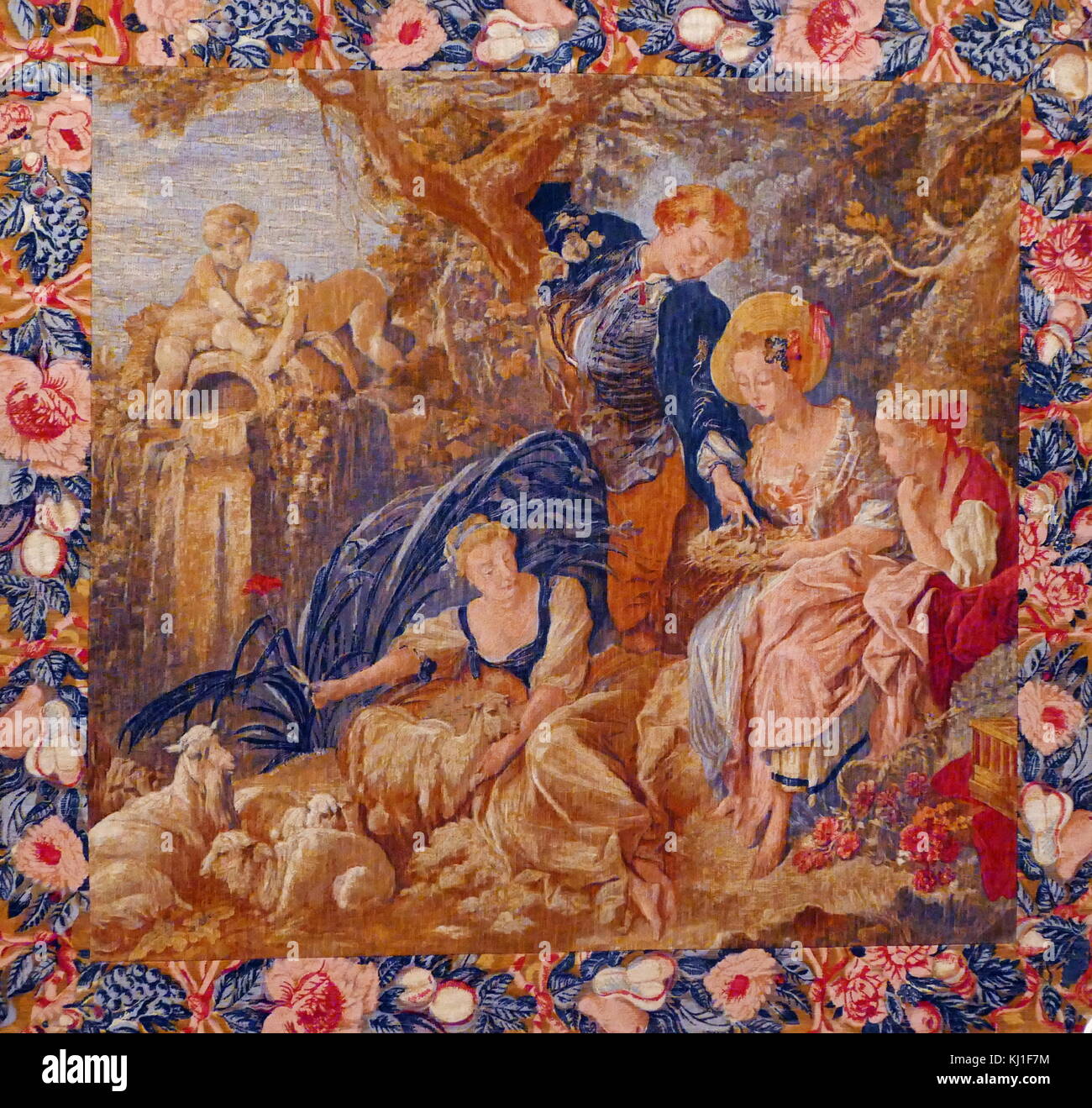 18th century tapestry, from the Hermitage Museum, St Petersburg, Russia. Depicts a country scene Stock Photo