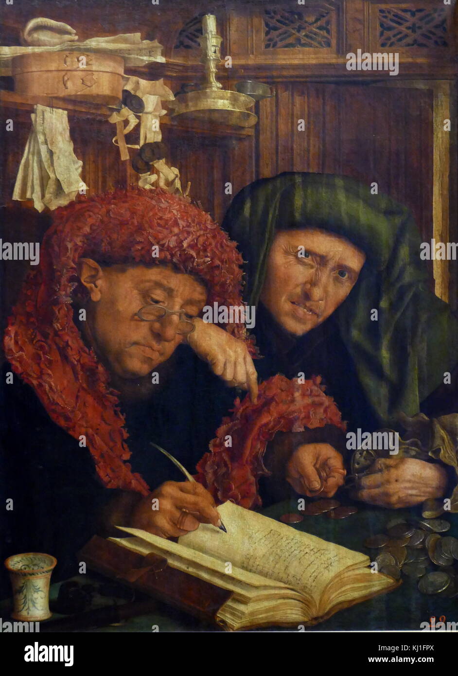 The moneychanger or the Tax Collectors circa 1546 by Marinus Claeszoon van Reymerswaele (c.1490–c.1546); Dutch painter. Oil on wood, panel Stock Photo
