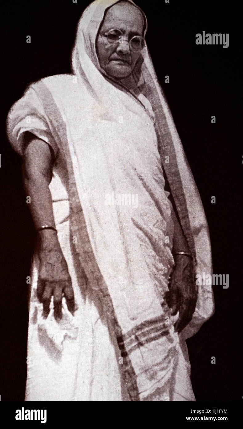 Kasturba Gandhi (1869 – 22 February 1944) was the wife of Mohandas Karamchand Gandhi. In association with her husband, Kasturba Gandhi was a political activist fighting for civil rights and Indian independence from the British. Stock Photo