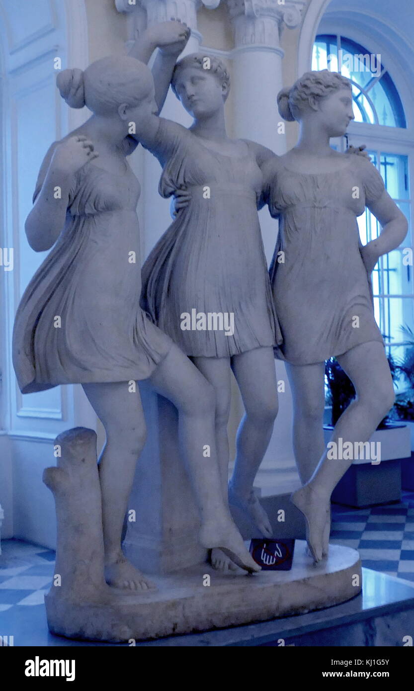 Three Graces (dancing figures), Marble sculpture by Carlo Finelli 1782-1853 Stock Photo