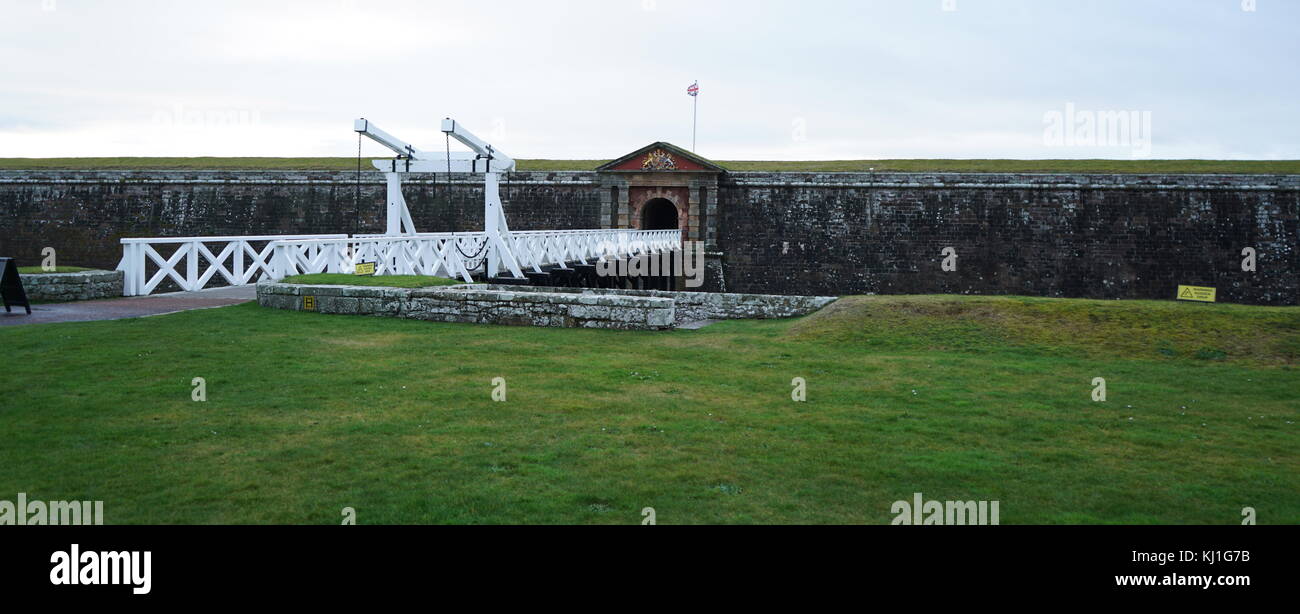 Fort George; 18th-century fortress, north-east of Inverness in Scotland, built in the aftermath of the Jacobite rising of 1745, replacing a Fort George in Inverness constructed after the 1715 Jacobite rising to control the area. Stock Photo