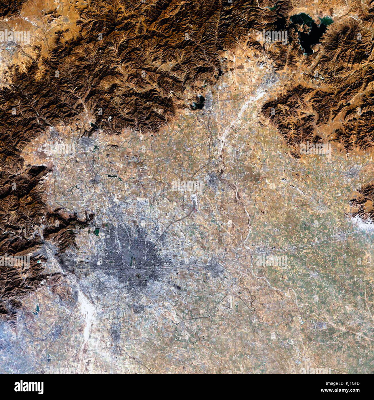 Beijing, capital city of China viewed from the Landsat 7 satellite, on December 29, 2000 Stock Photo