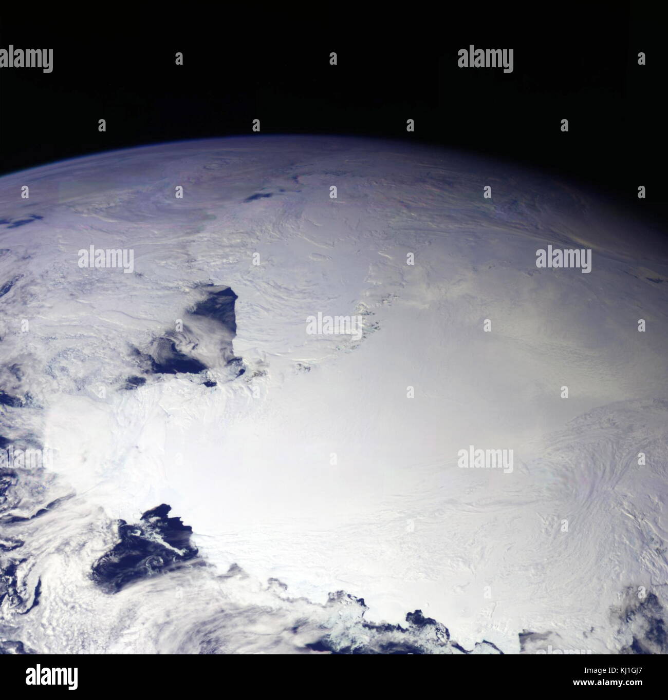 colour picture of Antarctica is one part of a mosaic of pictures covering the entire Antarctic continent taken during the hours following NASA's Galileo historic first encounter with its home planet. 1996 Stock Photo