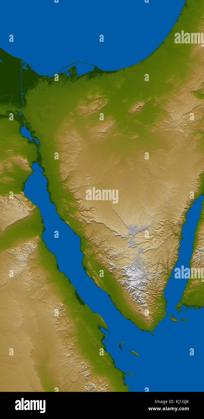 Sinai Peninsula, located between Africa and Asia, is a result of those two continents pulling apart from each other, as the tectonic plates shift Stock Photo